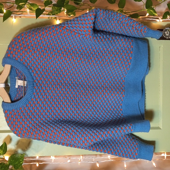 Women's H&M Bulky Heavy Football Crew Sweater Orange Blue M - Picture 12 of 13